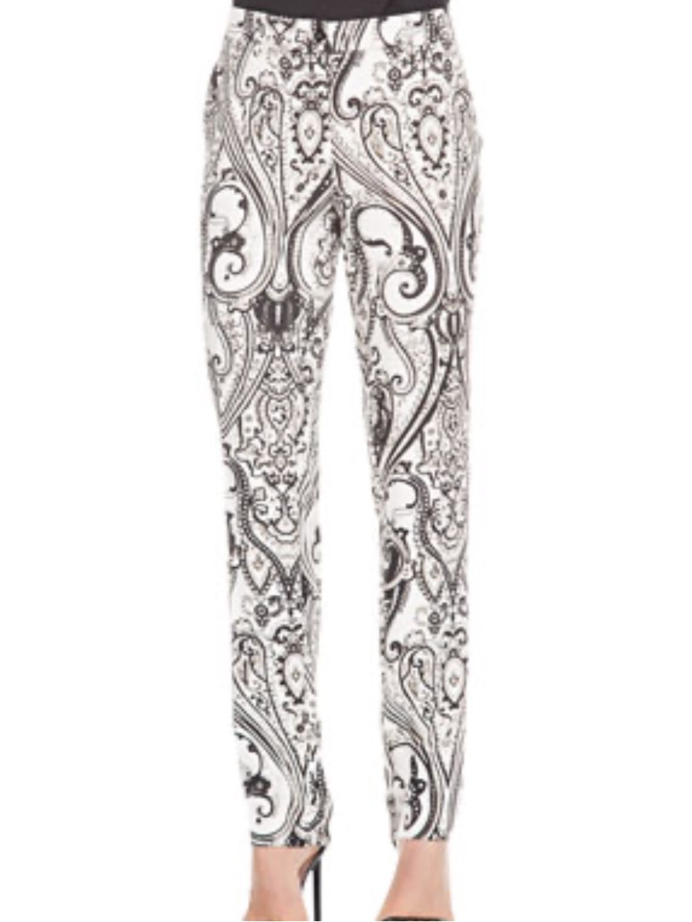 Etro Cady Pants White and Black Paisley Print Trousers Size 44 / US 8